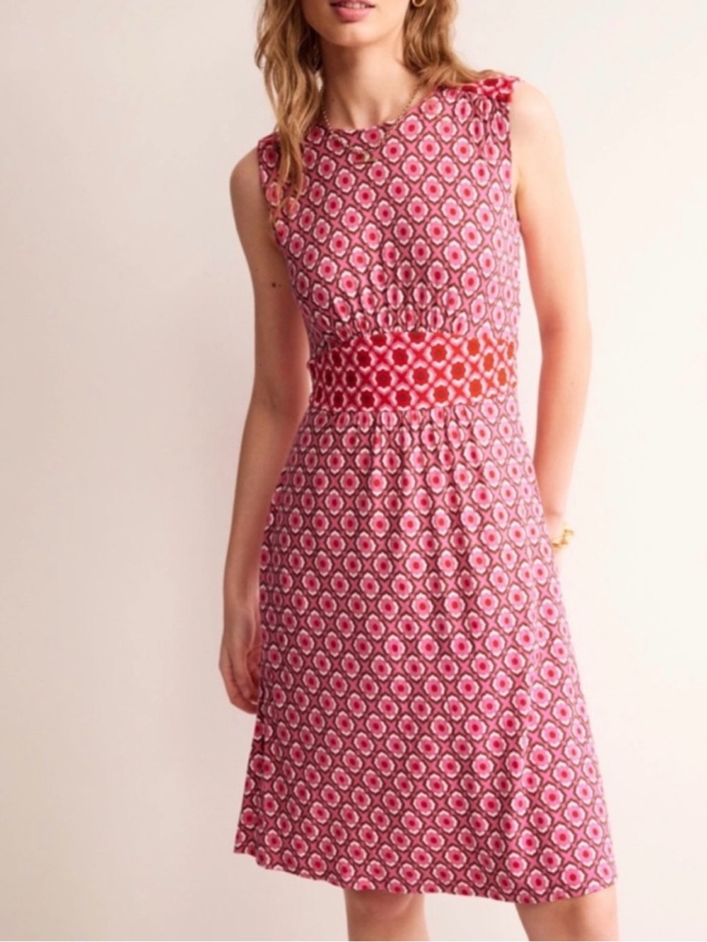 Boden Thea Sleeveless Pink Geo Floral Print Dress Size 12